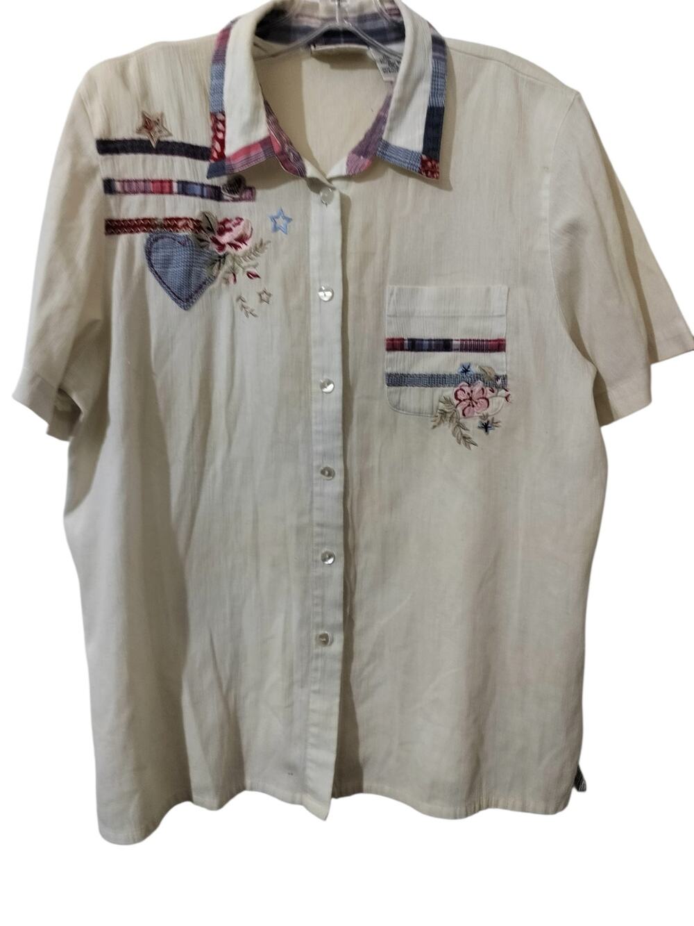 5981(Vtg Napa Valley Cottagecore Patriotic Button Front Embroidery Large Petite
